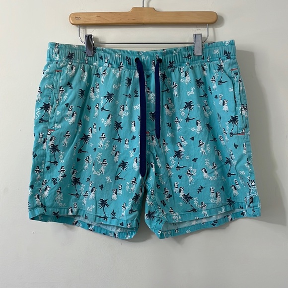 Sperry Other - Sperry Men's 5" Blue Black Hula Girl Beach Drawstring Cotton Shorts Size Large